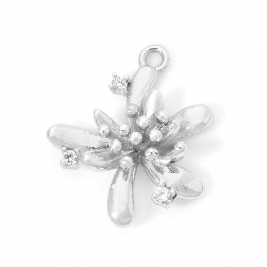 Imagen de 2 Unidades Respetuoso del Medio Ambiente Latón Colgantes Flor Platino Real Chapado Claro Circón Artificial 17mm x 15mm