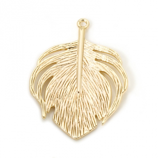 Imagen de 2 Unidades Respetuoso del Medio Ambiente Latón Colgantes Pluma 18K Oro Real Chapado 3.3cm x 2.4cm