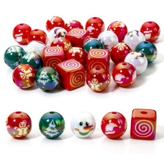 Picture of 10 PCs Acrylic Christmas Beads For DIY Jewelry Making At Random Mixed Color Round Cube About 16mm Dia. - 15x15mm, Hole: Approx 3.5mm-2.6mm