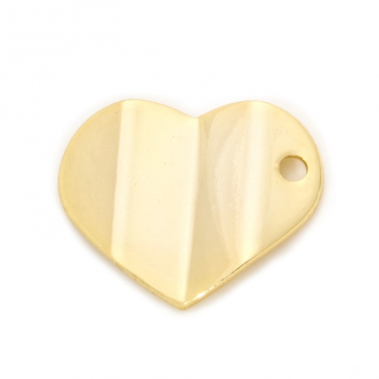 Immagine di 5 Pz Ottone San Valentino Ciondoli Cuore Placcato Oro 18K 15.5mm x 12.5mm