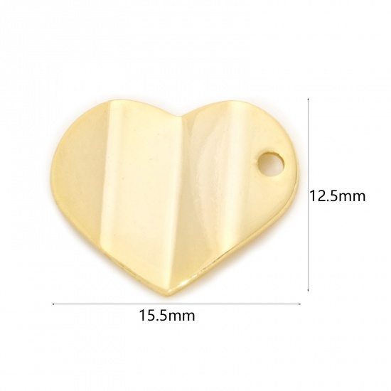 Immagine di 5 Pz Ottone San Valentino Ciondoli Cuore Placcato Oro 18K 15.5mm x 12.5mm