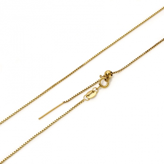 Imagen de 1 Unidad Recubrimiento al Vacío PVD Ecológico Sencillo Chapado en Oro de 18K 304 Acero Inoxidable Cadena de Caja Collares de Bolo Deslizantes Ajustables 50cm longitud, Tamaño de la Cadena: 50cm