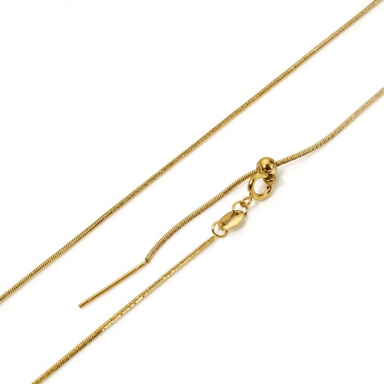 Imagen de 1 Unidad Recubrimiento al Vacío PVD Ecológico Sencillo Chapado en Oro de 18K 304 Acero Inoxidable Cadenas de Serpiente Collares de Bolo Deslizantes Ajustables 50cm longitud, Tamaño de la Cadena: 50cm