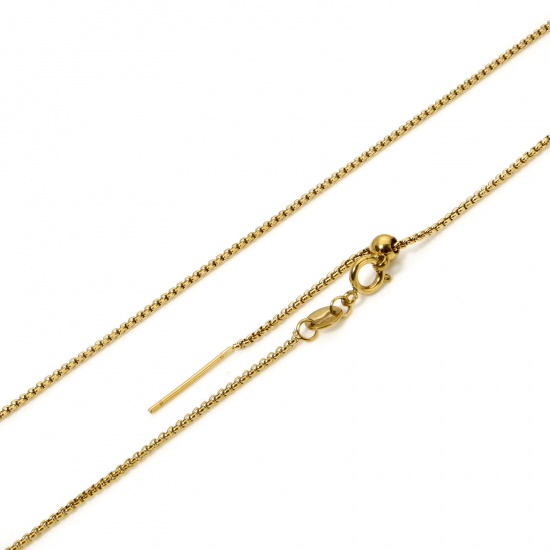 Imagen de 1 Unidad Recubrimiento al Vacío PVD Ecológico Sencillo Chapado en Oro de 18K 304 Acero Inoxidable Cadena de Caja Collares de Bolo Deslizantes Ajustables 50cm longitud, Tamaño de la Cadena: 50cm