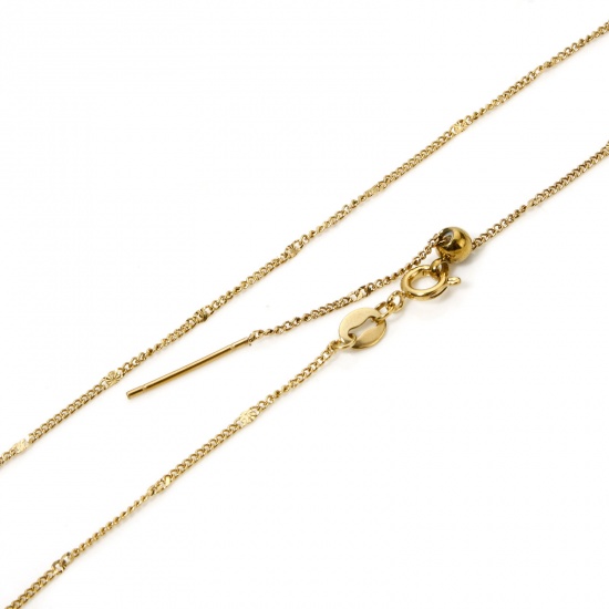 Imagen de 1 Unidad Recubrimiento al Vacío PVD Ecológico Sencillo Chapado en Oro de 18K 304 Acero Inoxidable Textura Cadena Collares de Bolo Deslizantes Ajustables 50cm longitud, Tamaño de la Cadena: 50cm