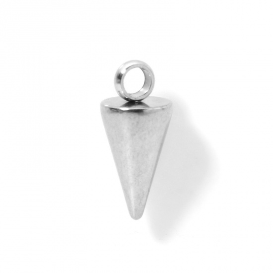 Bild von 10 Stück Umweltfreundlich 304 Edelstahl Geometrisch Charms Kegel Silberfarbe 3D 13mm x 6mm