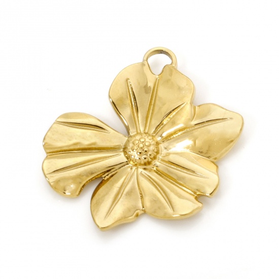 Image de 2 Pcs Pendentifs en 304 Acier Inoxydable Placage sous Vide PVD Respectueux de l'Environnement Collection Végétale Fleur Plaqué Or Véritable 18K 27mm x 25mm