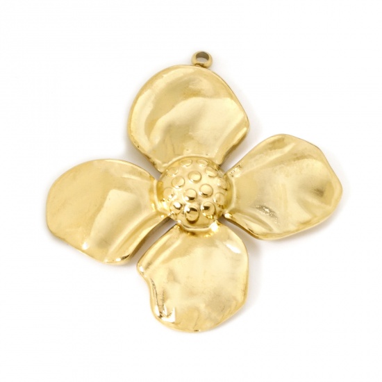 Image de 2 Pcs Pendentifs en 304 Acier Inoxydable Placage sous Vide PVD Respectueux de l'Environnement Collection Végétale Fleur Plaqué Or Véritable 18K 4.2cm x 4cm