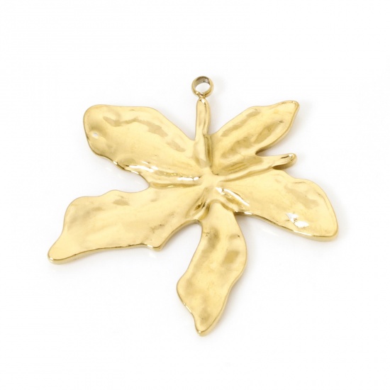 Image de 2 Pcs Pendentifs en 304 Acier Inoxydable Placage sous Vide PVD Respectueux de l'Environnement Collection Végétale Feuille Plaqué Or Véritable 18K 29mm x 28mm