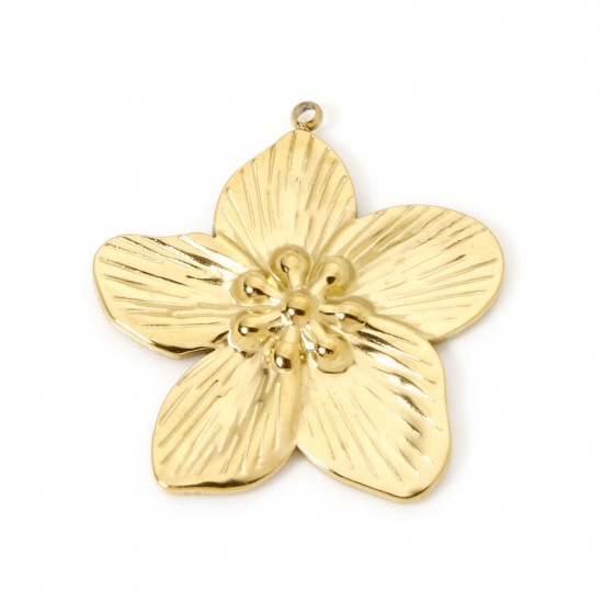 Image de 2 Pcs Pendentifs en 304 Acier Inoxydable Placage sous Vide PVD Respectueux de l'Environnement Collection Végétale Fleur Plaqué Or Véritable 18K 3cm x 2.9cm