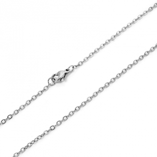 Bild von 1 Strang 304 Edelstahl Einfach Gliederkette Kette Halskette Silberfarbe Mit Karabiner Verschluss und Verlängerungskette Extender 50.5cm lang, Kettengröße: 2mm