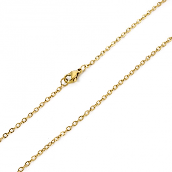 Bild von 1 Strang ( Umweltfreundliche PVD-VakuumbeschichtungStück/Paket) 304 Edelstahl Einfach Gliederkette Kette Halskette Vergoldet Mit Karabiner Verschluss und Verlängerungskette Extender 50.5cm lang, Kettengröße: 2mm
