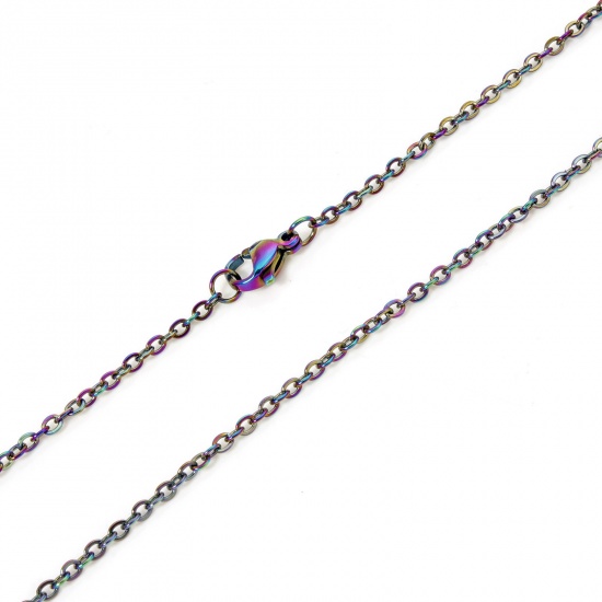 Bild von 1 Strang ( Umweltfreundliche PVD-VakuumbeschichtungStück/Paket) 304 Edelstahl Einfach Gliederkette Kette Halskette Regenbogenfarbe Plattiert Mit Karabiner Verschluss und Verlängerungskette Extender 50.5cm lang, Kettengröße: 2mm