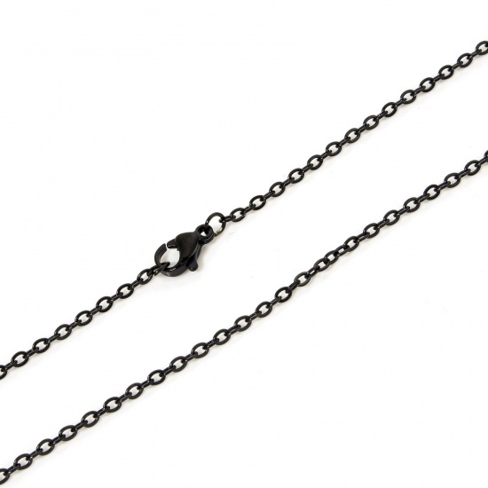Bild von 1 Strang ( Umweltfreundliche PVD-VakuumbeschichtungStück/Paket) 304 Edelstahl Einfach Gliederkette Kette Halskette Schwarz Mit Karabiner Verschluss und Verlängerungskette Extender 50.5cm lang, Kettengröße: 2mm