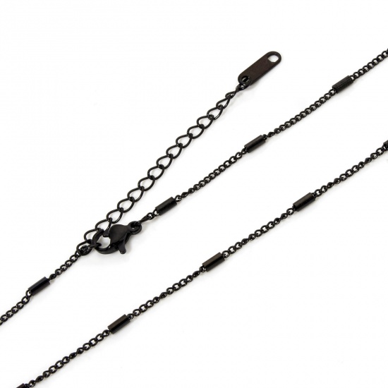 Bild von 1 Strang ( Umweltfreundliche PVD-VakuumbeschichtungStück/Paket) 304 Edelstahl Schmuckkette Kette Halskette Schwarz Mit Karabiner Verschluss und Verlängerungskette Extender 40cm lang, Kettengröße: 1.5mm