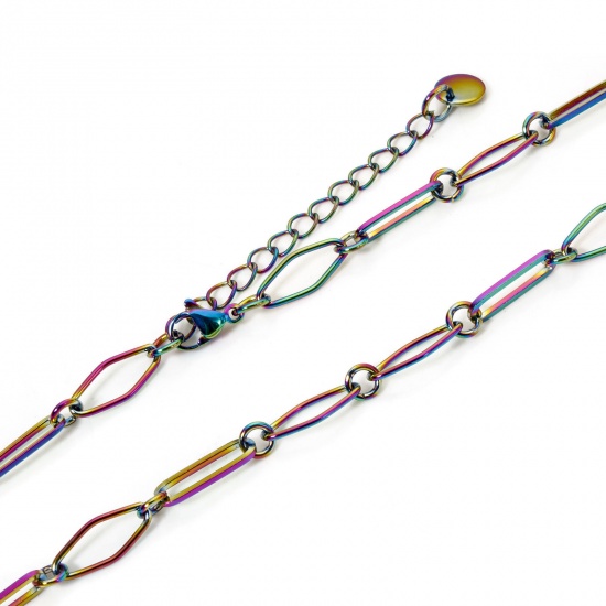Immagine di 1 Pz Placcatura Sottovuoto PVD Ecologica 304 Acciaio Inossidabile Catena a Maglia Fatta a Mano Collana Colore Arcobaleno Placcato Con Aragosta Fermagli Fibbia e Catena di Estensione 40cm Lunghezza, Dimensione della Catena 6.5mm