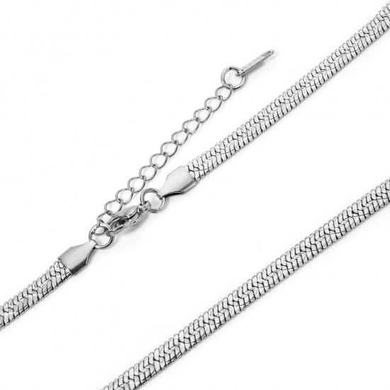 Image de 1 Pièce Colliers en 304 Acier Inoxydable Chaîne Maille Serpent Plate Argent Mat avec Fermoir Mousqueton et Chaîne d'Extension 40cm long, Taille de Chaîne: 5mm
