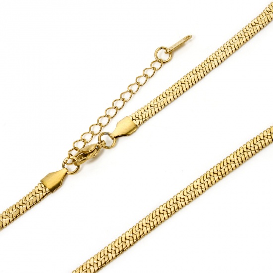 Image de 1 Pièce Colliers en 304 Acier Inoxydable Revêtement sous Vide PVD Respectueux de l'Environnement Chaîne Maille Serpent Plate Doré avec Fermoir Mousqueton et Chaîne d'Extension 40cm long, Taille de Chaîne: 5mm