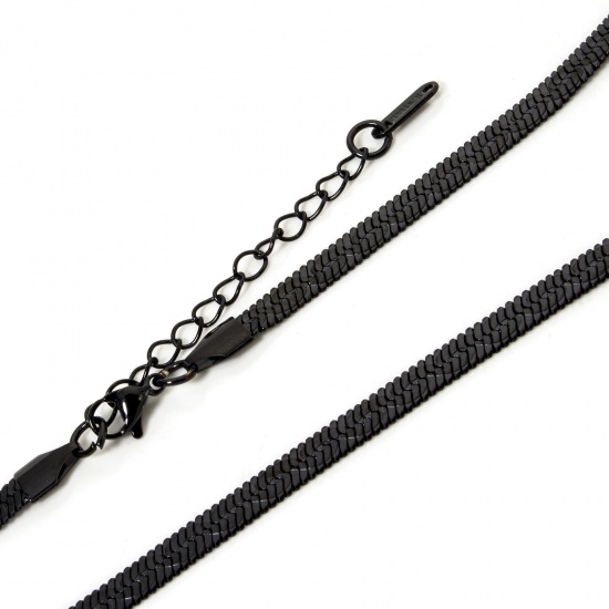 Image de 1 Pièce Colliers en 304 Acier Inoxydable Revêtement sous Vide PVD Respectueux de l'Environnement Chaîne Maille Serpent Plate Noir avec Fermoir Mousqueton et Chaîne d'Extension 40cm long, Taille de Chaîne: 5mm