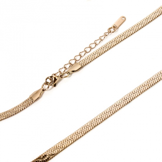Image de 1 Pièce Colliers en 304 Acier Inoxydable Revêtement sous Vide PVD Respectueux de l'Environnement Chaîne Maille Serpent Plate Or Rose avec Fermoir Mousqueton et Chaîne d'Extension 40cm long, Taille de Chaîne: 5mm