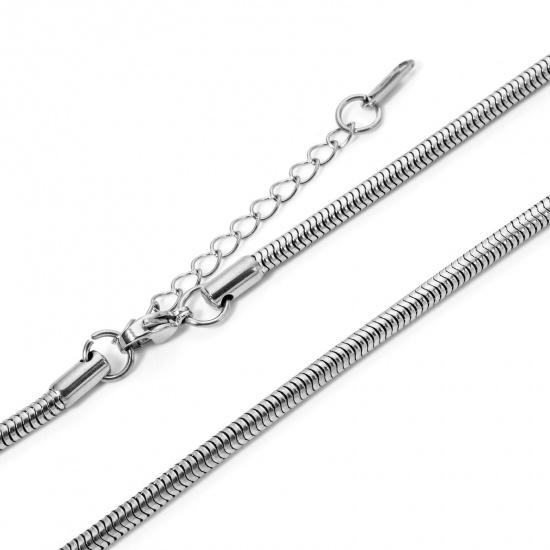 Image de 1 Pièce Colliers en 304 Acier Inoxydable Chaîne Maille Serpent Argent Mat avec Fermoir Mousqueton et Chaîne d'Extension 40cm long, Taille de Chaîne: 3mm