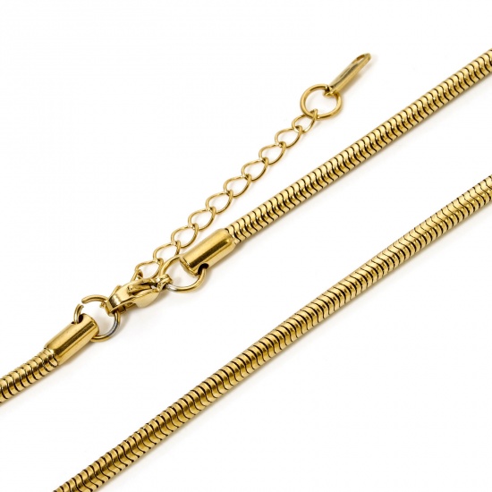 Image de 1 Pièce Colliers en 304 Acier Inoxydable Revêtement sous Vide PVD Respectueux de l'Environnement Chaîne Maille Serpent Doré avec Fermoir Mousqueton et Chaîne d'Extension 40cm long, Taille de Chaîne: 3mm