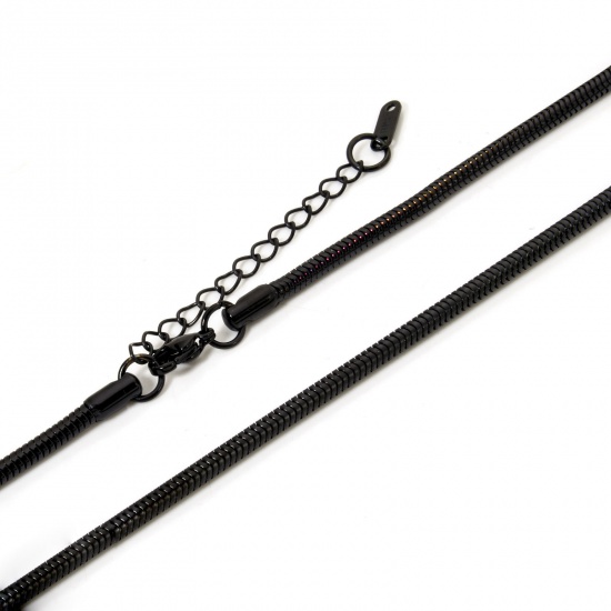 Image de 1 Pièce Colliers en 304 Acier Inoxydable Revêtement sous Vide PVD Respectueux de l'Environnement Chaîne Maille Serpent Noir avec Fermoir Mousqueton et Chaîne d'Extension 40cm long, Taille de Chaîne: 3mm