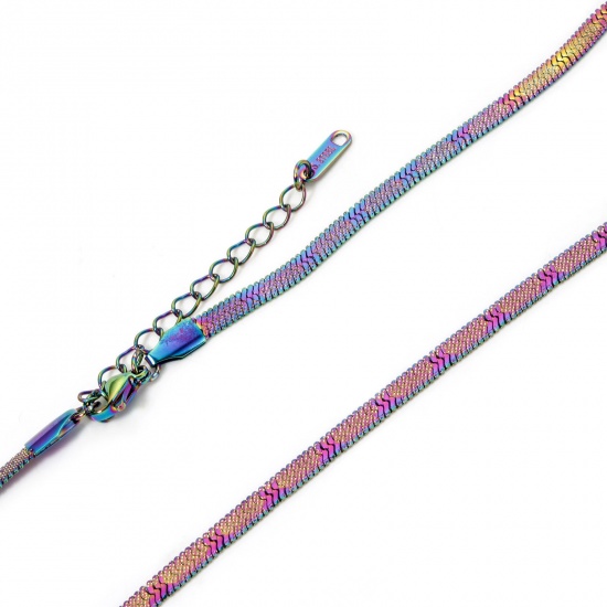 Imagen de 1 Unidad Recubrimiento al Vacío PVD Ecológico 304 Acero Inoxidable Cadena de Serpiente Plana Collares Chapado en Color Arco Iris Con Broche de Langosta y Extensor Cadena 40cm longitud, Cadena: 4mm