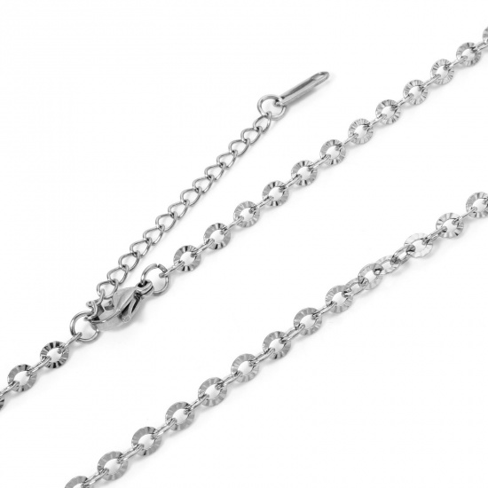Bild von 1 Strang 304 Edelstahl Gliederkette Kette Halskette Silberfarbe Mit Karabiner Verschluss und Verlängerungskette Extender 40cm lang, Kettengröße: 4mm