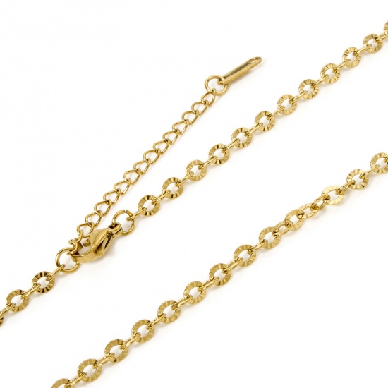 Bild von 1 Strang ( Umweltfreundliche PVD-VakuumbeschichtungStück/Paket) 304 Edelstahl Gliederkette Kette Halskette Vergoldet Mit Karabiner Verschluss und Verlängerungskette Extender 40cm lang, Kettengröße: 4mm