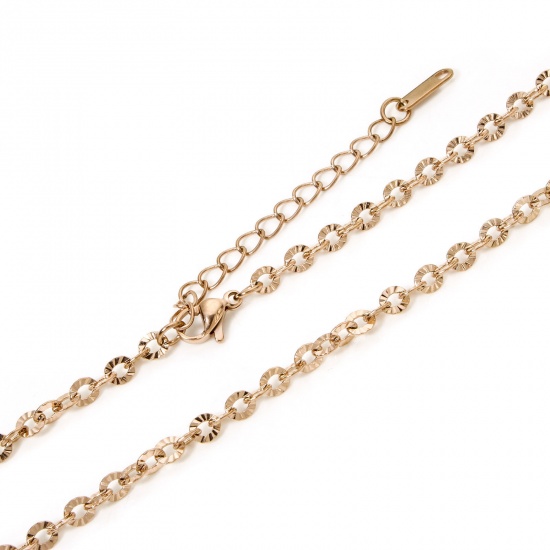 Bild von 1 Strang ( Umweltfreundliche PVD-VakuumbeschichtungStück/Paket) 304 Edelstahl Gliederkette Kette Halskette Rosegold Mit Karabiner Verschluss und Verlängerungskette Extender 40cm lang, Kettengröße: 4mm