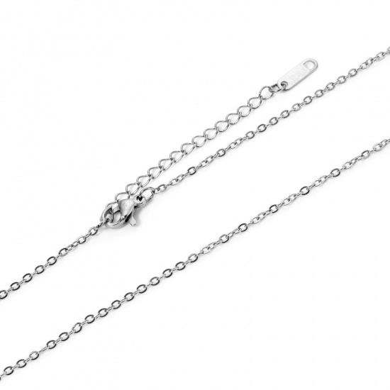 Imagen de 1 Unidad 304 Acero Inoxidable Cable Cadena Cruz Collares Tono de Plata Con Broche de Langosta y Extensor Cadena 45cm longitud, Cadena: 1.6mm