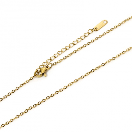 Imagen de 1 Unidad Recubrimiento al Vacío PVD Ecológico 304 Acero Inoxidable Cable Cadena Cruz Collares Chapado en Oro Con Broche de Langosta y Extensor Cadena 45cm longitud, Cadena: 1.6mm