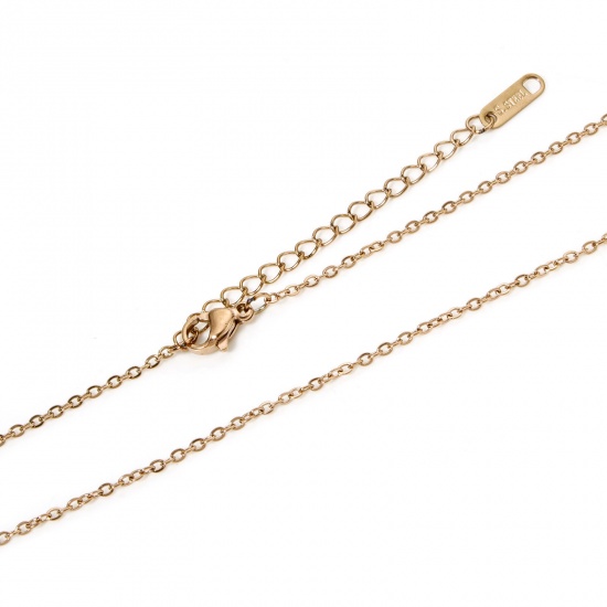 Imagen de 1 Unidad Recubrimiento al Vacío PVD Ecológico 304 Acero Inoxidable Cable Cadena Cruz Collares Oro Rosa Con Broche de Langosta y Extensor Cadena 45cm longitud, Cadena: 1.6mm