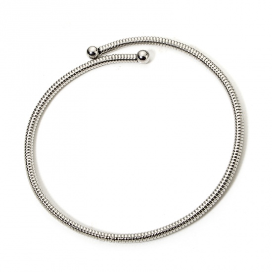 Picture of 1 Piece 304 Stainless Steel Collar Neck Ring Necklace For DIY Jewelry Making Spiral Silver Tone 51cm(20.1") long