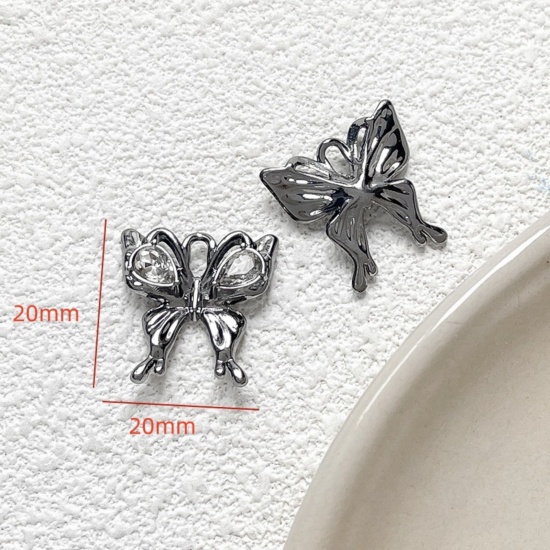 Imagen de 5 Unidades Zamak Gótico Colgantes Gunmetal Mariposa Transparente Rhinestone) 20mm x 20mm