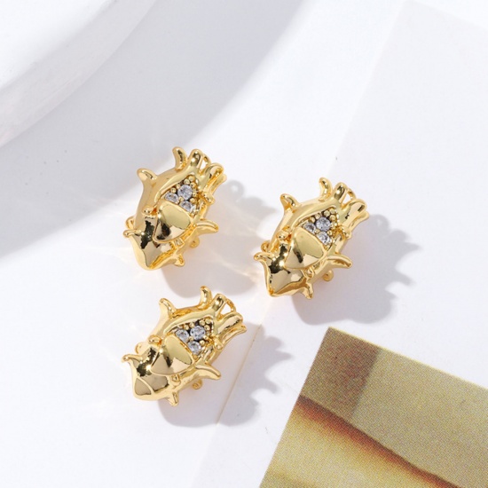 Picture of 2 PCs Brass Charms 18K Gold Plated Pitaya Fruit 3D Clear Cubic Zirconia 13mm x 8mm