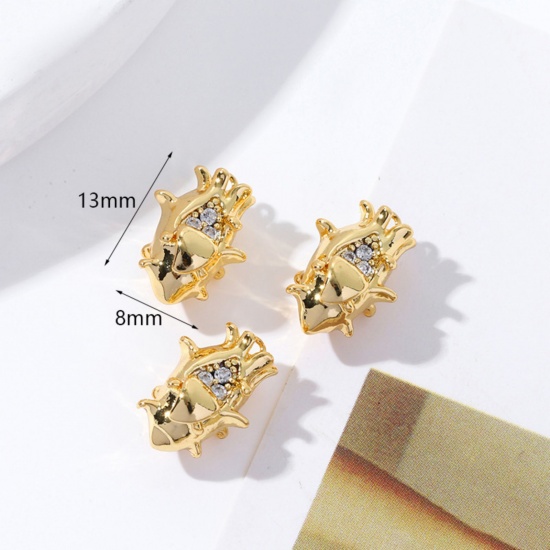 Picture of 2 PCs Brass Charms 18K Gold Plated Pitaya Fruit 3D Clear Cubic Zirconia 13mm x 8mm