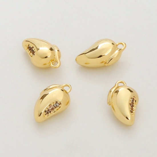 Picture of 2 PCs Brass Charms 18K Gold Plated Mango Fruit 3D Clear Cubic Zirconia 11mm x 6mm