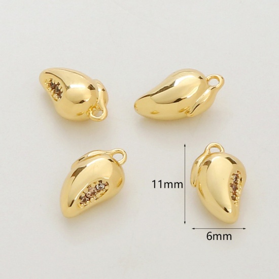 Picture of 2 PCs Brass Charms 18K Gold Plated Mango Fruit 3D Clear Cubic Zirconia 11mm x 6mm