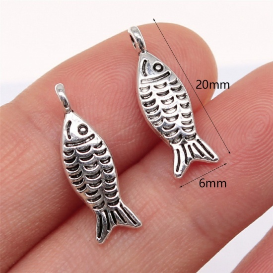 Image de 50 Pcs Breloques Bijoux d'Océan en Alliage de Zinc Argent Vieilli Poisson 20mm x 6mm