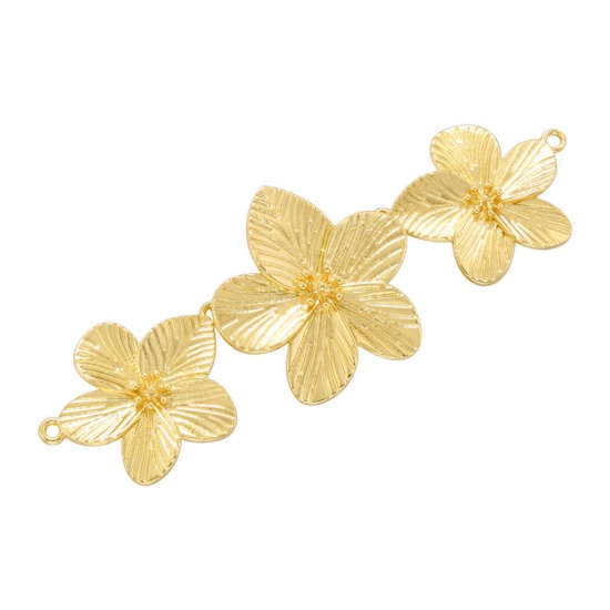 Image de 1 Pièce Connecteurs Pendentifs Breloques en Laiton Fleur Plaqué Or 18K 6.7cm x 2.4cm
