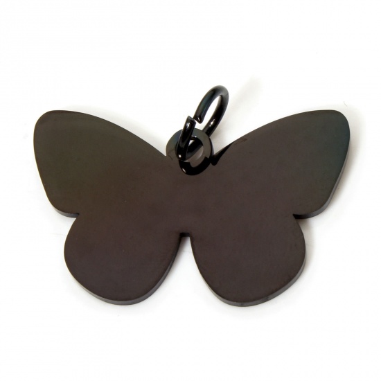Picture of 2 PCs 304 Stainless Steel Insect Blank Stamping Tags Pendants Butterfly Animal Black Double-sided Polishing 3cm x 2.3cm
