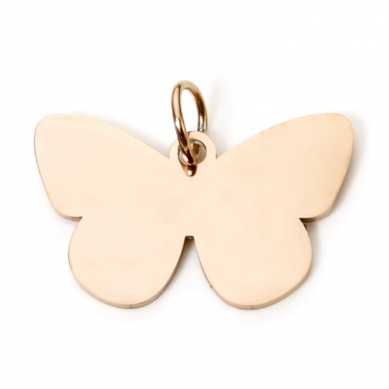 Picture of 2 PCs 304 Stainless Steel Insect Blank Stamping Tags Pendants Butterfly Animal Rose Gold Double-sided Polishing 3cm x 2.3cm