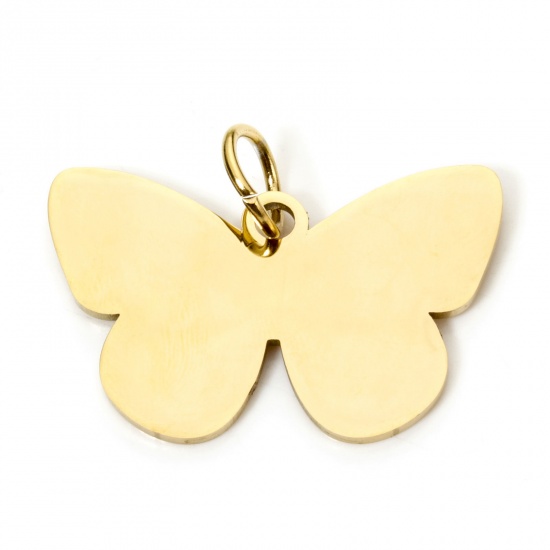 Picture of 2 PCs 304 Stainless Steel Insect Blank Stamping Tags Pendants Butterfly Animal Gold Plated Double-sided Polishing 3cm x 2.3cm