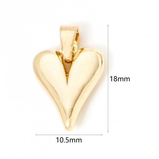 Imagen de 2 Unidades Respetuoso del Medio Ambiente Latón día de San Valentín Colgantes Charms Corazón 18K Oro Real Chapado 18mm x 10.5mm