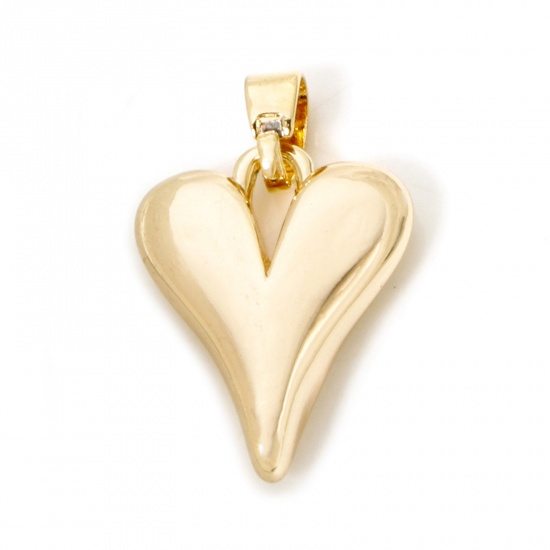 Imagen de 2 Unidades Respetuoso del Medio Ambiente Latón día de San Valentín Colgantes Charms Corazón 18K Oro Real Chapado 25mm x 15mm