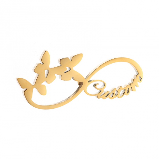 Picture of 1 Piece 304 Stainless Steel Customized Name Pin Brooch Personalized Letter Infinity Symbol Butterfly Gold Plated