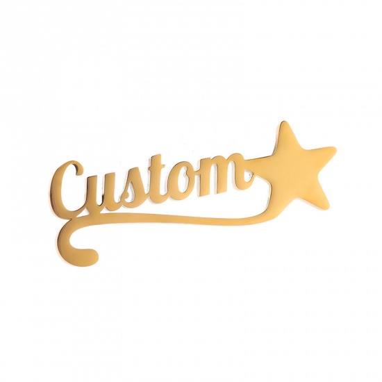 Picture of 1 Piece 304 Stainless Steel Customized Name Pin Brooch Personalized Letter Pentagram Star Gold Plated