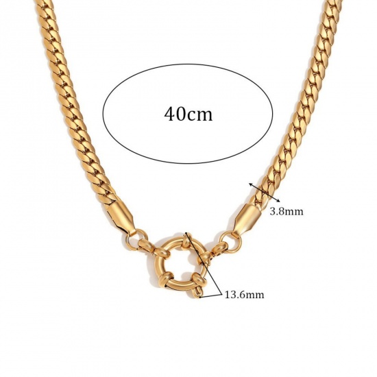 Immagine di 1 Pz Placcatura Sottovuoto 304 Acciaio Inossidabile Catena a Maglia Cubana Collana Placcato Oro 18K Con Chiusura A Molla 40cm Lunghezza, Dimensione della Catena 3.8mm